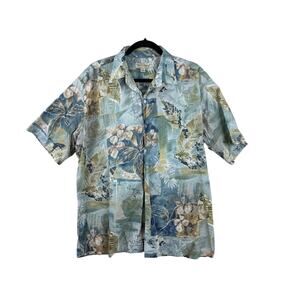 Tori Richard Honolulu Blue Green Floral Hawaiian Shirt Men’s Large Cotton